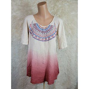 Flying Tomato Womens Sz Small Tribal Embroidered Tunic Top Flutter Sleeve Boho D